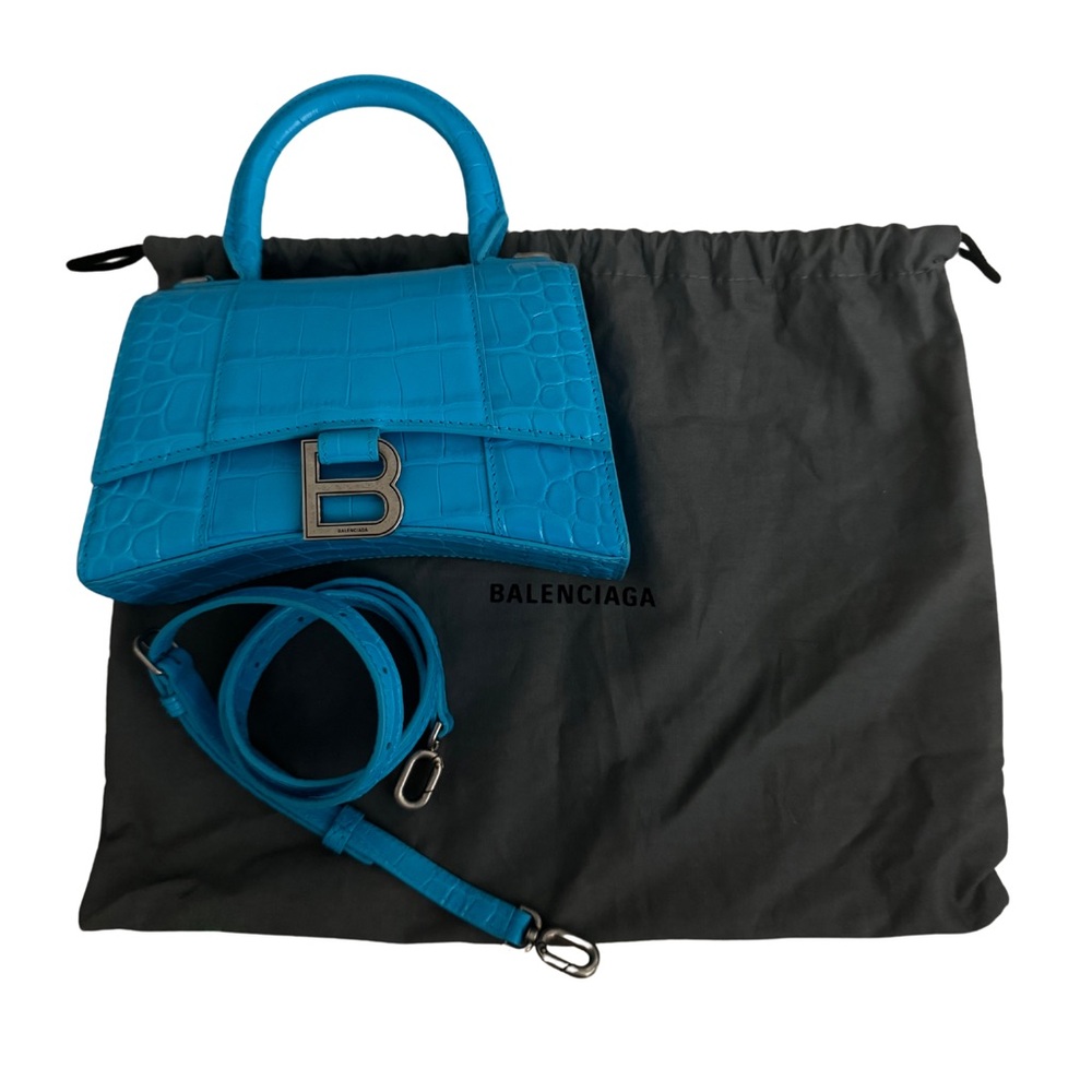 HOURGLASS XS HANDBAG CROCODILE EMBOSSED IN BLUE